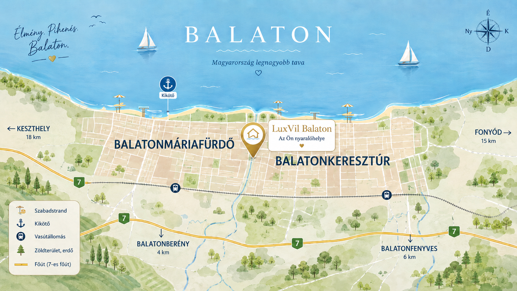 Balatonmáriafürdő és Balatonkeresztúr térkép LuxVil Balaton nyaralóval